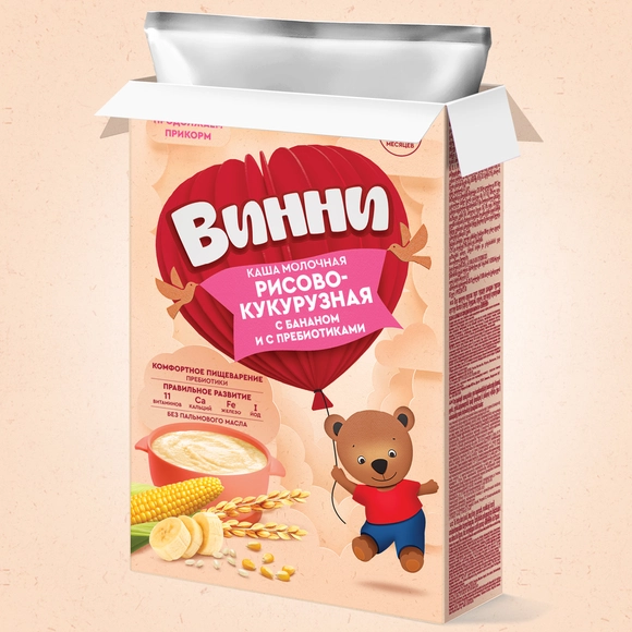 Молочная рисово-кукурузная каша с бананом Винни